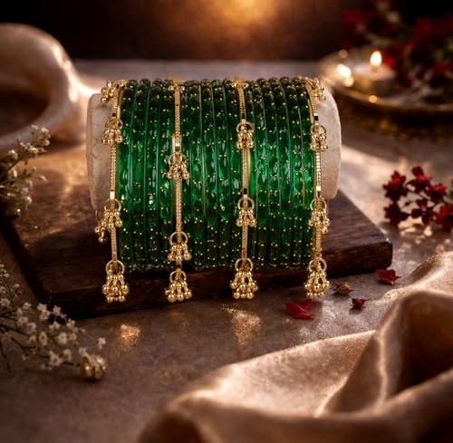 Image of Shining Diva Fashion 16 Pcs Trendy Stylish Glass & Kashmiri Ghungroo Bangles Set for Women & Girls | Traditional Festive Wedding Party Jewellery
