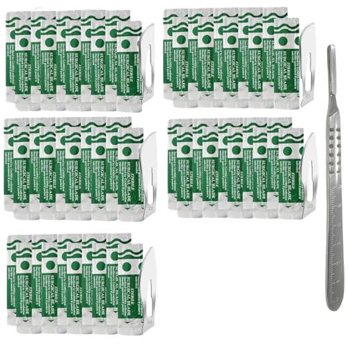IMEDS Carbon Steel Sharp Blades Sterile Assorted Pack of 50 Pcs with Stainless Steel Scalpel Handle Graduated #4 All-in-One Kit to Make Finest Precision Cuts Multi-Function Scientific Lab Supplies