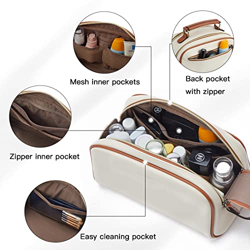 Telena Travel Toiletry Bag Makeup Cosmetic Bags For Women Waterproof Pu Leather Toiletry Organizer Portable Large Capacity Beige With Brown #TOP2