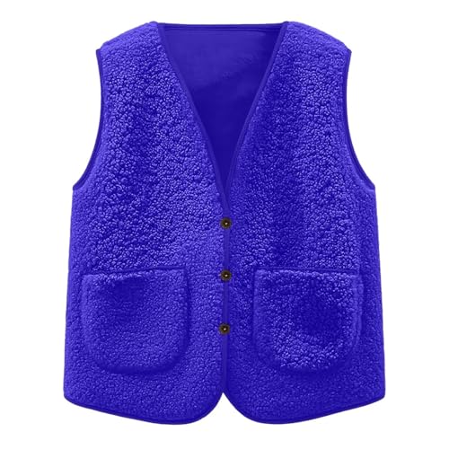 Girls Sherpa Fleece Vest Fuzzy Sleeveless Jackets Pockets Fall Winter Warm V Neck Button Down Cardigan Waistcoat