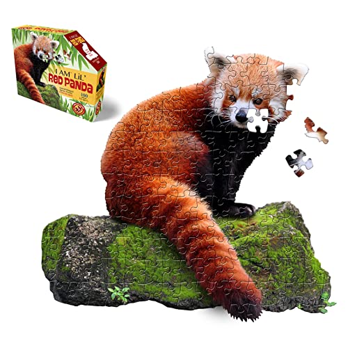 Madd Capp Puzzles Jr. - I AM Lil’ Red Panda - 100 Pieces - Animal Shaped Jigsaw Puzzle