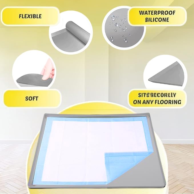 Image of TidyFriend Dog Pee Pad Holder Tray Fits for 36 inch x 36 inch Wee Wee Pee Pads - Stable Grip, Quick-Wipe Silicone Surface Dog Potty Tray Holder for Indoor Flooring Protection (Light Grey)