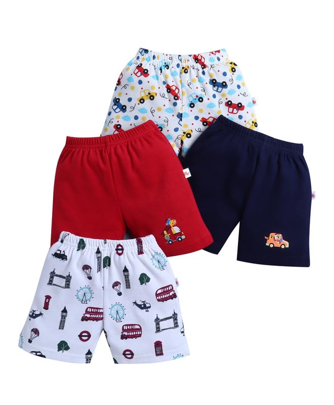 Image of BUMZEE Baby Boys Cotton Pack of 4 Above Knee Length Shorts