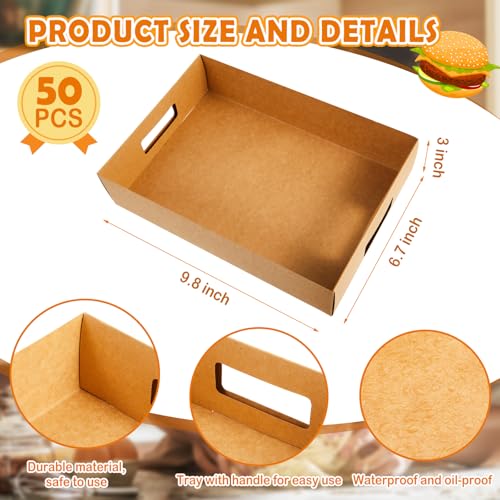 Image of LemonRoad 50 Pack Cardboard Disposable Food Trays, Brown, 10 inch X 7 inch X 3 inch