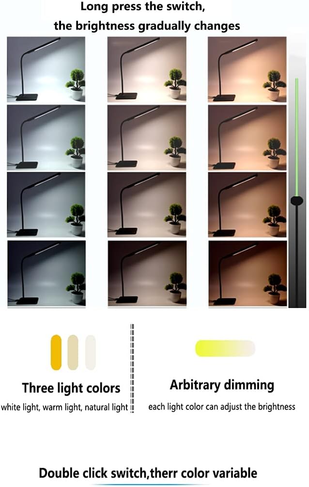 Classic Learning Table Lamp USB Charging Type 3-Way Dimmable LED Desk Lamp-with AC Power Plug+Dedicated Cable for Bedroom Office Illumination (Color : Black)