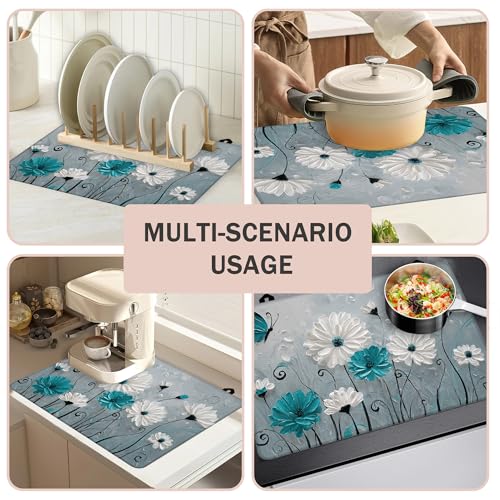 Image of Daisy Flowers Stove Cover for Electric and Glass Stove Tops 3-in-1 Stove Mat, Heat Resistant Counter Protector Mat, Non-Slip Surface & Drying Rack, 28.5 inchLx20.5 inchW