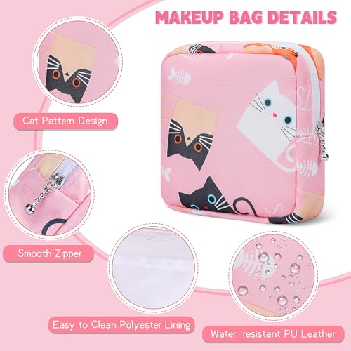 Image of Likesing 5.1 inch Mini Makeup Bag for Purse, Nylon Small Makeup Pouch Travel Cosmetic Make up Bags for Women Girls, Cute Preppy Mini Toiletry Bag Coin Pouch Period Bag(5170 Pink Black)
