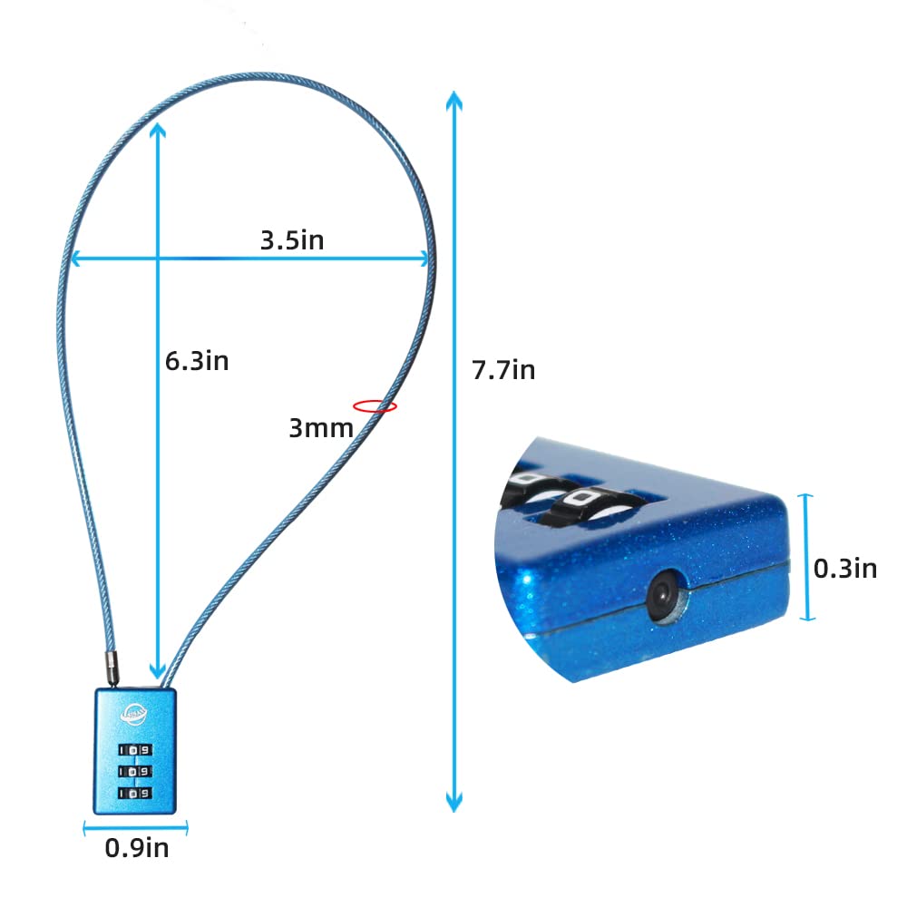 SISAV 3 Digit Cable Combination Lock 20 inches Cable for School Gym Locker,Filing Cabinets,Helmet,Toolbox,Luggage Suitcase,knapsack,Blue 2Pack - Image 2