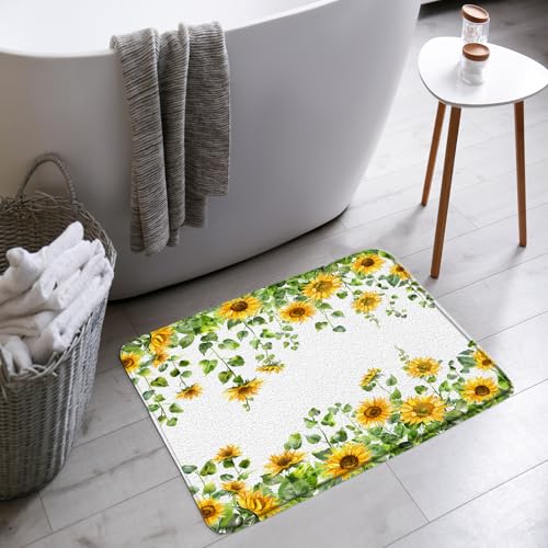 MSAYNFG Sunflower Leaves Bath Mat Watercolor Plants...