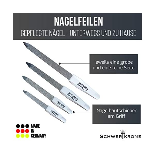 Schwertkrone Hochwertige Nagelfeile/Solingen Set 4-teilig Saphirnagelfeile Fein/Grob in 4 Größen/Maniküre und Pediküre – Bild 4