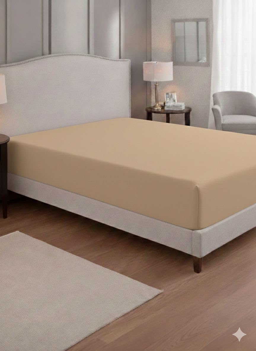 Knights Bridge Latte Premium Fitted Sheet With Extra Deep 40 Cm Pocket, Brushed Microfibre, Ultrasoft Hypoallergenic, Fade Resistant (, King)