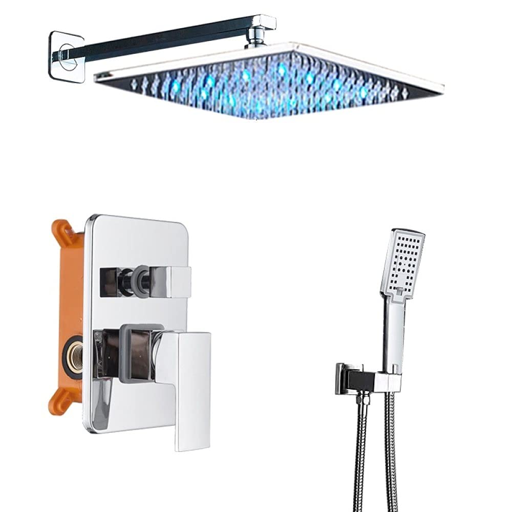 Bateria natryskowa do łazienki, chromowana, deszczownica LED, bateria do wanny, montowana na ścianie, bateria natryskowa, bateria natryskowa, zestaw prysznicowy (8 Inch Shower Set a)