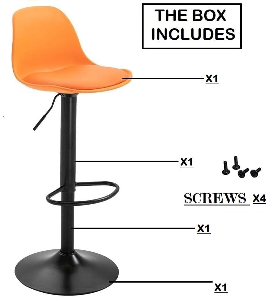 Image of 360 REVOLVING Height Adjustable Swivel BAR Stool /Kitchen Chair Suitable for Kitchen, Cafeteria, Dining, Office, Shops, Counter seat, Breakfast, Pub (Black Base) (Orange)