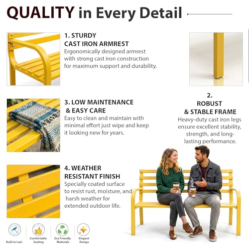 Image of BRISHI 2 Seater Metal Garden Bench for Indoor & Outdoor Park /Patio /Living Room /Terrace /Balcony (Yellow)