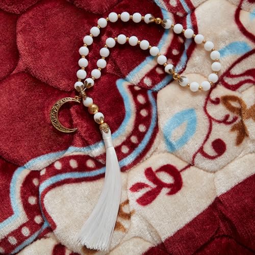 Image of Muslim Prayer Rug with Tasbih Prayer Beads, Soft Large Prayer Matt Islam, Padded Islamic Prayer Mat Thick for Men and Women, Janamaz, Sajadah (31.5 inch x 47.2 inch, Red)