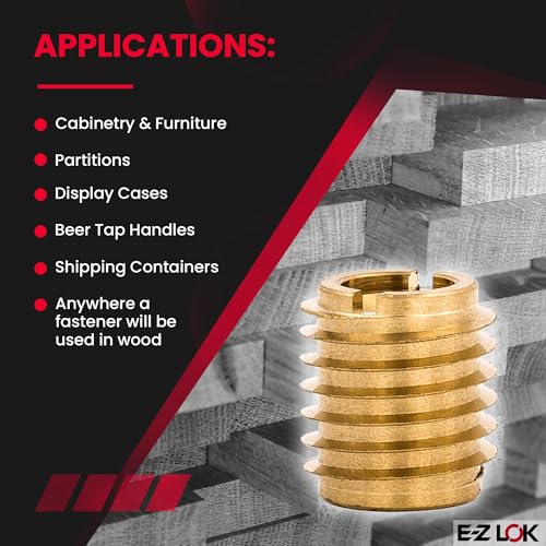 Image of E-Z LOK Knife Threaded Insert for Hard-Wood, Brass Thread Inserts, M5-0.8 Internal Threads, 0.500 inch Length Pack of 10