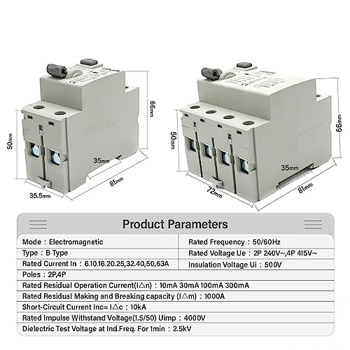 DC RCCB RCD Type B 4P 10A interrupteur différentiel 6KA fuite à la terre véhicule électrique