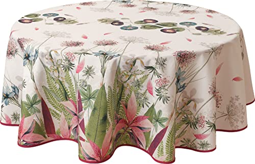 Le Linge de Jules Nappe Anti-Taches Ipomée - Ronde 160 cm, Rose, Vert, Bleu, Prune