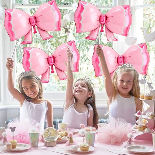 Image of 4 Pcs Large Pink Bow Balloons for Coquette Party Decorations and Birthday Decorations