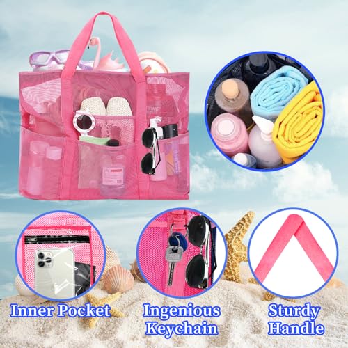 Large Mesh Beach Bag - Lightweight & Foldable Family Beach Bag with 9 Pockets for Toys, Towels & Vacation Essentials4