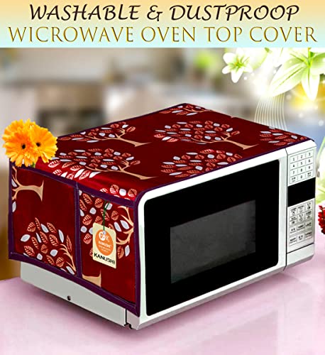 Image of KANUSHI Industries Microwave /Oven Top Cover with 4 Utility Pockets (VAR1-MICRO-TREE-MAROON)