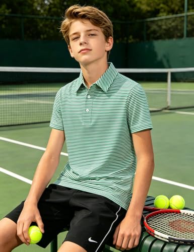 Cuddomper Boy Polo Stripe Shirt Size 5-6 Pine Green Short Sleeve Golf Top - image 3