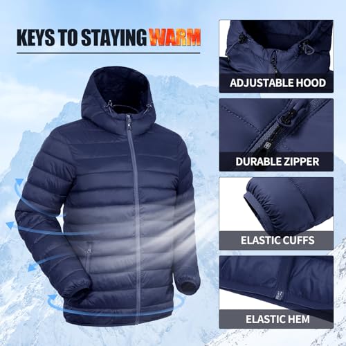 Image of Pioneer Camp Mens Lightweight Packable Puffer Jacket Hooded Insulated Thermal Puffy Winter Jackets for Running Travel