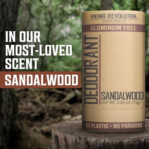 Image of Viking Revolution Sandalwood Deodorant for Men - Aluminum Free with Shea Butter and Tapioca Starch - Stain- Free and Baking Soda-Free - Natural Deodorant for Men (2.65oz)