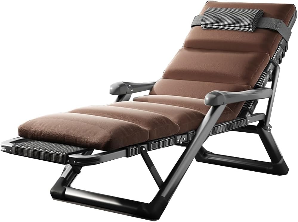GIZNXBA Lounge Chair Zero Gravity Chairs Adjustable Angle Patio Chair Folding Reclining Chair with Foot Rest, Camping Chair with Headrest for Pool Side Yard Beach (Color : /Brown)