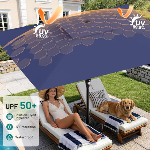 Image of AreShark 8'x10' 2 Tiers Rectangular Patio Umbrella - Outdoor Umbrella Waterproof UV Protection, Market Table Umbrella w /Crank for Pool, Backyard, Deck(Navy)
