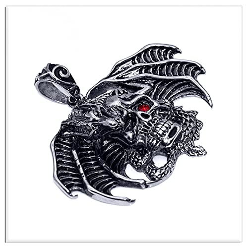Xusamss Punk Rock Titanium Steel Dragon Pendant Wings Skull Pendant Crystal Chain Necklaces3