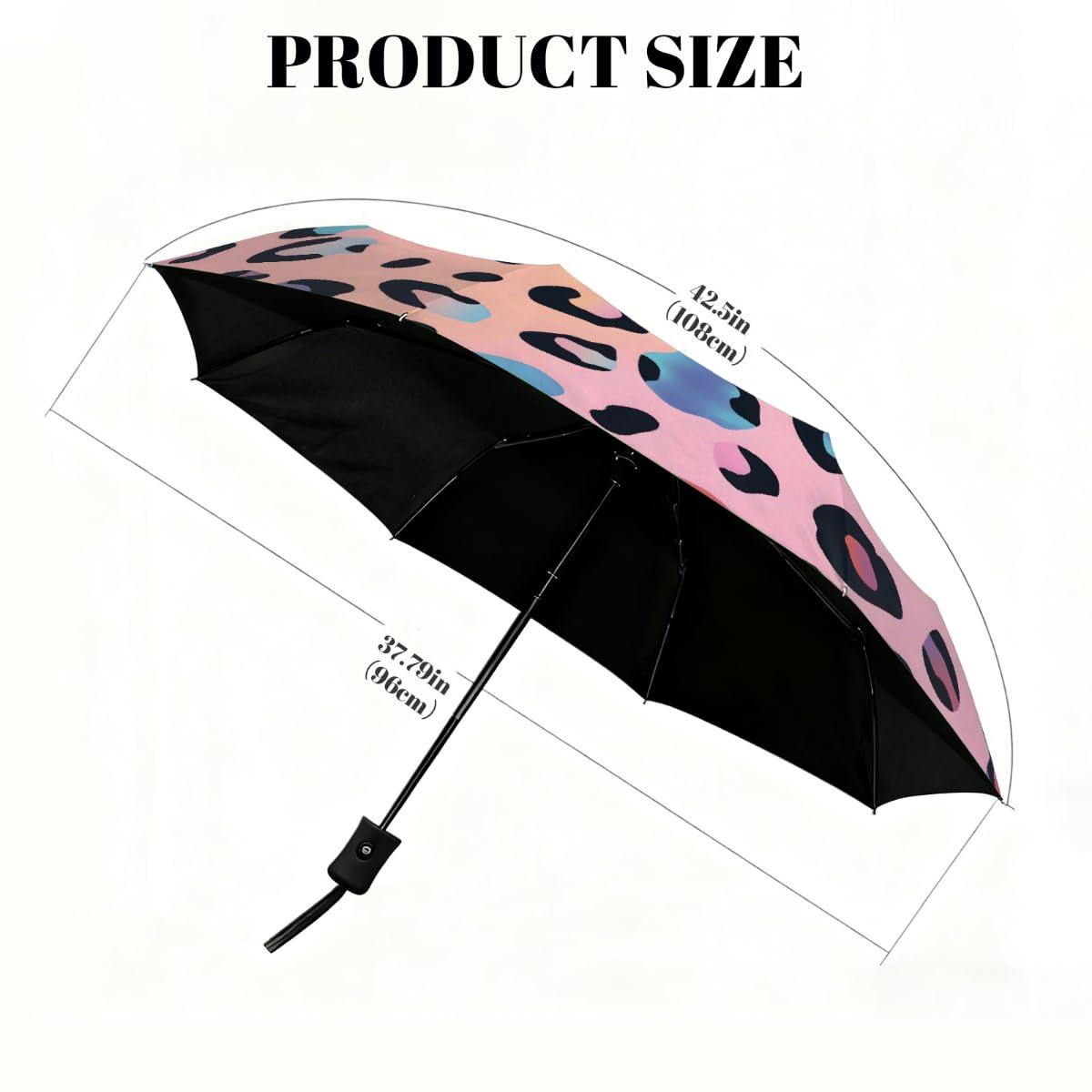 Ombrello pieghevole con stampa leopardata colorato ombrello da viaggio compatto antivento impermeabile con protezione UV rivestimento nero leggero 8 coste portatile per pioggia sole
