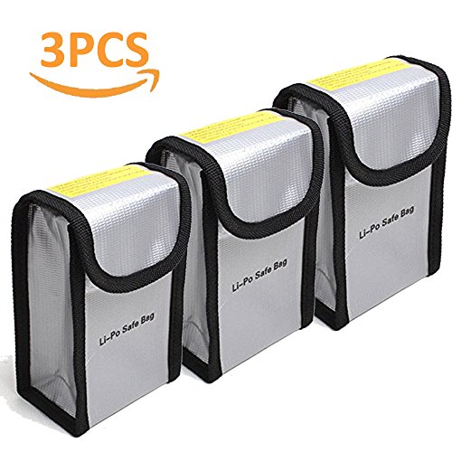 Flycoo Fireproof Sac résistant au feu en Fibre de Verre Batterie Lipo RC Pochette Sac de sécurité Safe Guard pour Drone Batterie de DJI Phantom 3 4 4Pro 4Pro+ … (3 Pièces)