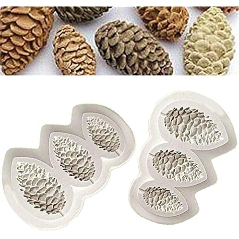 DUBENS Pack of 2 Pine Cones Cake Fondant Mould, Pine Cones Silicone Chocolate Candy Mould Gum Paste Sugar Craft DIY Cake Cupcake Decorating Tool Polymer Clay Mould Cover