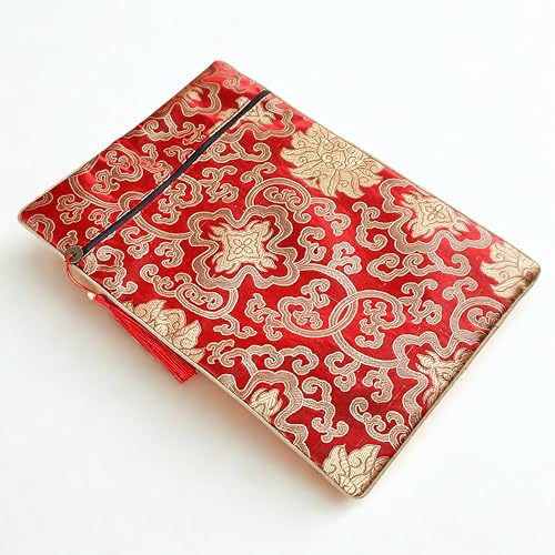 Rowaica 御朱印帳 ケース カバー 袋 ポーチ 大判 御朱印帳入れ 収納 小物入れ ファスナー 風水 和風 (レッド)