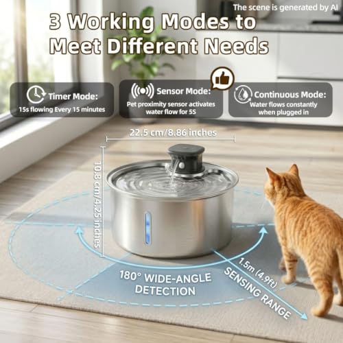 Jzlapro Wireless Cat Water Fountain,108oz Stainless Steel,Battery Operated — view 3