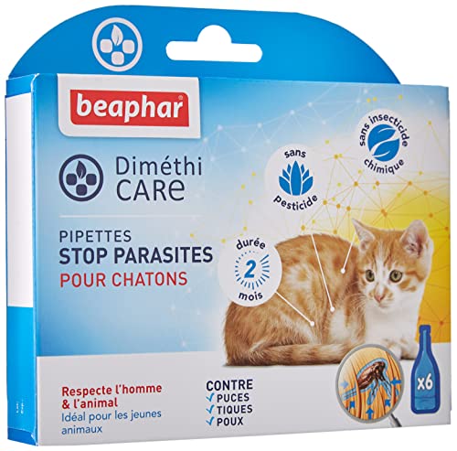 BEAPHAR – DIMÉTHICARE – Pipettes stop parasites pour chaton – Contre puces, tiques et poux – Sans pesticide et sans insecticide chimique – Durée 2 mois – Dès l’âge de 2 jours – 6 pipettes