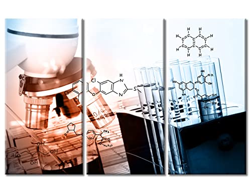 Image of TUMOVO 3 Piece Wall Decor Microscope Medical Medical Examination Poster Canvas Paintings for Bedroom, Bathroom, Office. Young Scientist Print on Canvas Framed Ready to Hang (42 inch Wx28 H)