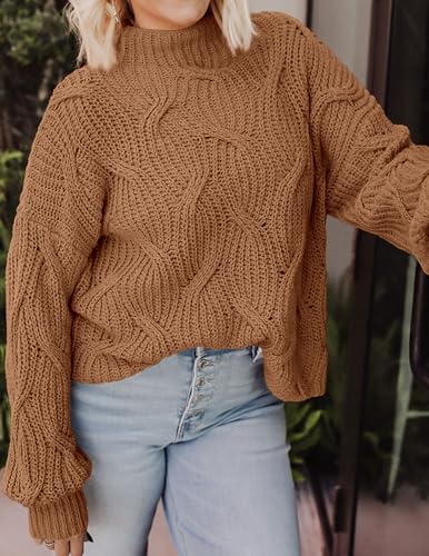 PRETTYGARDEN Women's Fall Oversized Pullover Sweaters Casual Crewneck Long Sleeve Chunky Cable Knit Tops Winter Clothing