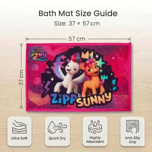 Image of Athom Living My Little Pony Zipp Sunney Multicolour Kids Bathmat with Latex Backing, ANI-Skid, Premium Nylon Material