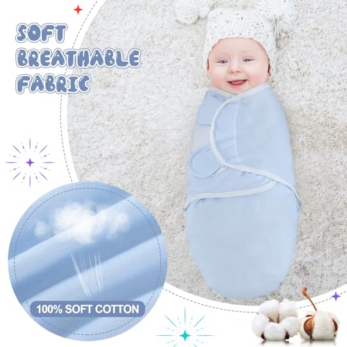 Image of Newwiee 4 Pcs Preemie Baby Swaddle Wrap Adjustable Cotton Swaddle Sleep Blanket for Preemie Boy Girl Improves Sleep Essentials(Bear Style)