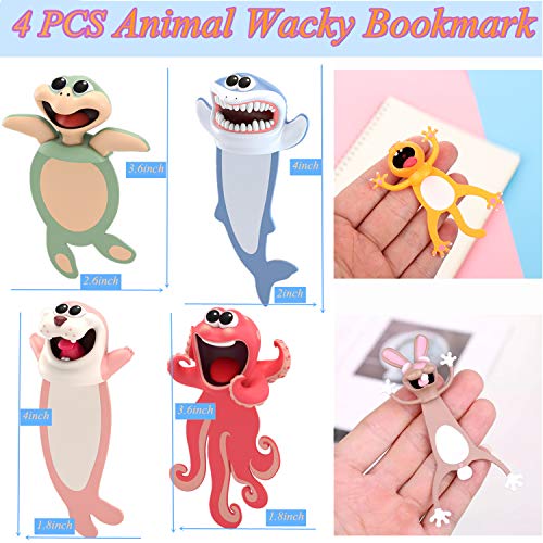 4 PCS Wacky Bookmark, SPOKKI 4inch Cartoon Animal Novelty Bookmark Kit for Student, 3D Funny Ocean Reading Bookmark of Pages Kids Gifts School Stationery Supplies (4 PCS)