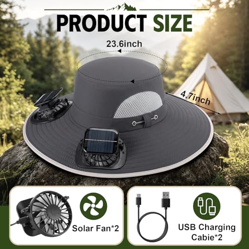 Image of Syhood 2 Set Solar Fan Hats with Neck Gaiters and Arm Sleeves, Wide Brim Fishing Hats for Men Women Outdoor Camping Gardening