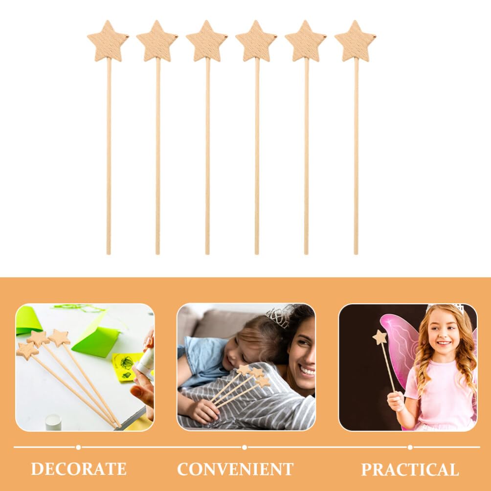 Toyvian 12Pcs Unfinished Wooden Fairy Wands Craft Kit, Star Shaped Princess Wand for DIY Projects Role Play - Image 3
