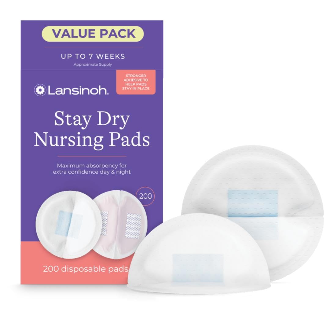 Lansinoh Stay Dry Disposable Nursing Pads, Soft and Super Absorbent Breast Pads, Breastfeeding Essentials for Moms, 200 Count