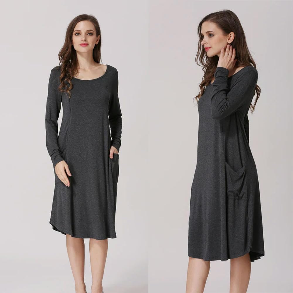 GLDFW Stillkleid, lange Ärmel, Stillen, Postpartum, lockere Schwangerschaftskleider