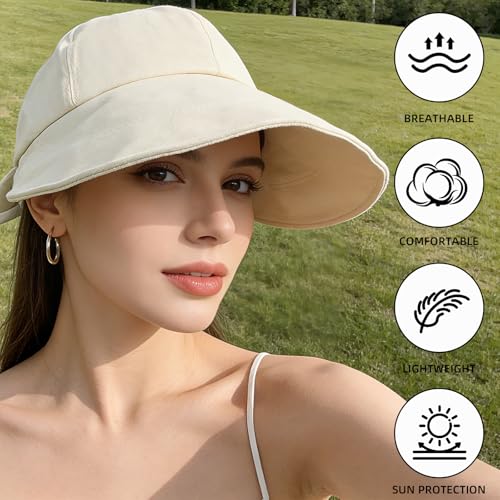 Sun Hats for Women Wide Brim, Packable Summer Beach Hat with Ponytail Hole Bow, Adjustable UV Protection Womens Sun Hat — view 4