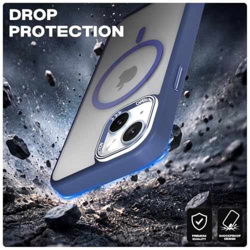 Image of Pikkme Back Cover for iPhone 14 | Shockproof | Mag-Safe Compatible | Hard Transparent Back | Premium Raised Camera Protection | Bumper Case (Blue Mag-Safe)