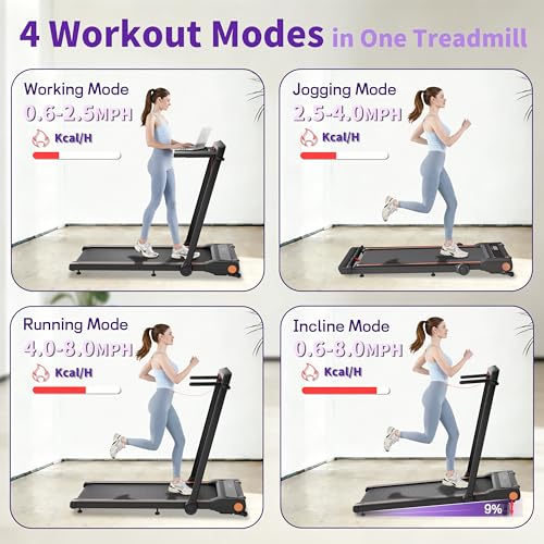 Image of Foldable Walking Pad Treadmill for Home with Handle bar and Removable Desk, 4.0HP Under Desk Treadmill with Incline, 330 lb Compact Treadmill for Small Spaces with Wristband Remote Control