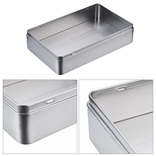 Image of Hotop 1 Pack 8.5 by 5.3 by 1.9 Inch Silver Rectangular Empty Tin Box Containers, Gift, Jewelery and Storage Tin Kit, Home Organizer